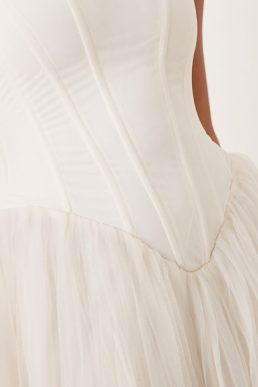 Lace & Beads corset drop hem maxi dress in ivory
