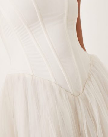 Lace & Beads corset drop hem maxi dress in ivory