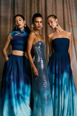 Sau Lee Camille Maxi Strapless Dress Blue Multi