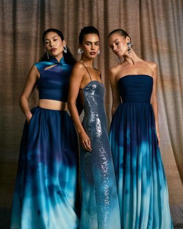 Sau Lee Camille Maxi Strapless Dress Blue Multi