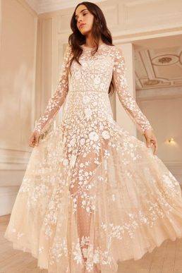Needle & Thread Rosa Sheer Ankle Bridal Gown Ivory Beige