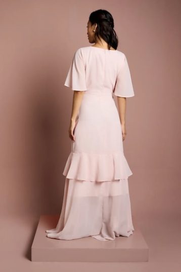 Coast Angel Sleeve Tiered Bridesmaid Maxi Dress Blush Pink