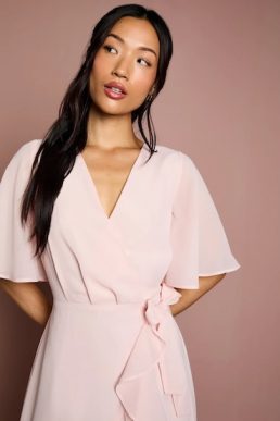 Coast Angel Sleeve Tiered Bridesmaid Maxi Dress Blush Pink