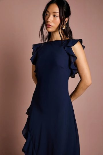 Coast Coast Honoured Ruffle Georgette Maxi Bridesmaid Dress Navy Blue