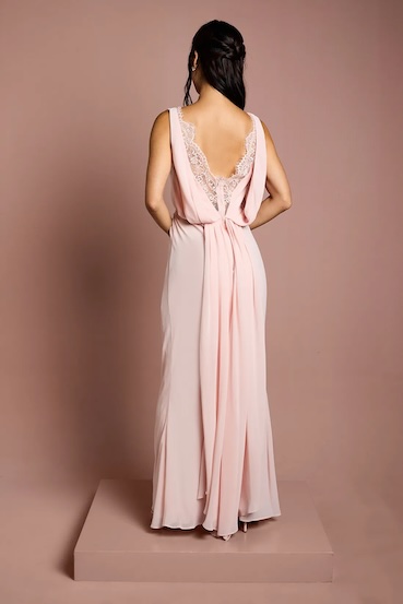 Coast Satin Lace Back Detail Maxi Bridesmaid Dress Blush Pink
