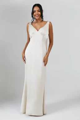 Coast V Neck Bow Detail Satin Bridesmaid Dress Champagne