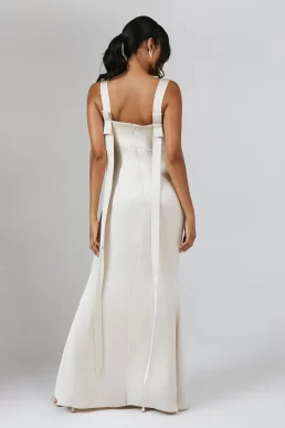 Coast V Neck Bow Detail Satin Bridesmaid Dress Champagne