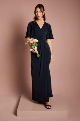 Coast V Neck Flutter Sleeve Bridesmaid Dress Navy Blue