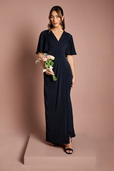 Coast V Neck Flutter Sleeve Bridesmaid Dress Navy Blue