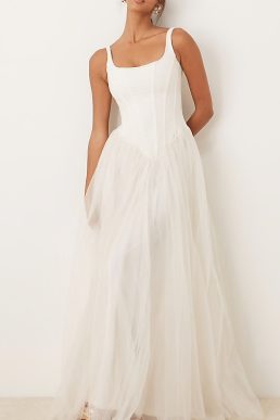 Lace & Beads corset drop hem maxi dress in ivory
