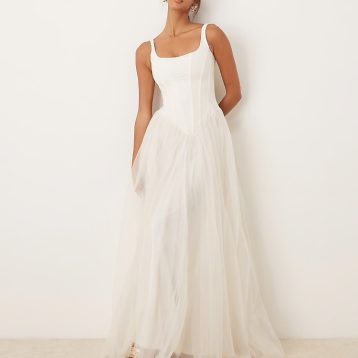 Lace & Beads corset drop hem maxi dress in ivory