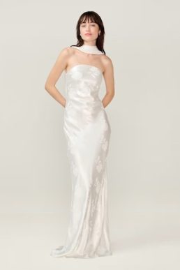 Omnes Sicily Floral-Print Satin Maxi Dress, Ivory