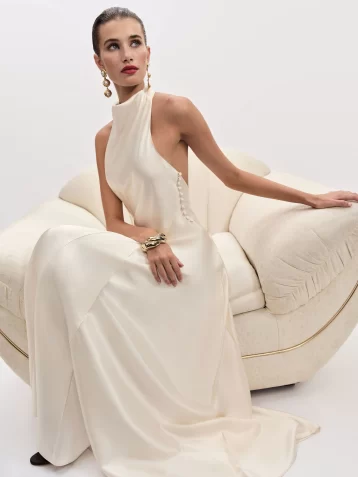 Reformation Roy Satin Bridal Halter Maxi Dress Bridal Silk White Fior Di Latte