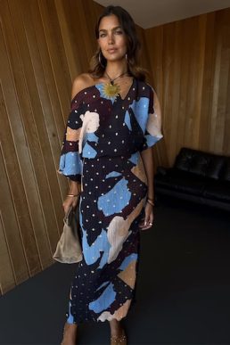 Never Fully Dressed Mara Abstract Print Tilly Dress, Brown/Blue/Multi