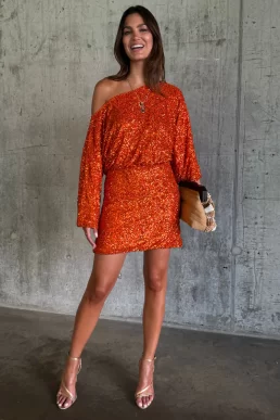 Never Fully Dressed Orange Sequin Tilly Dress