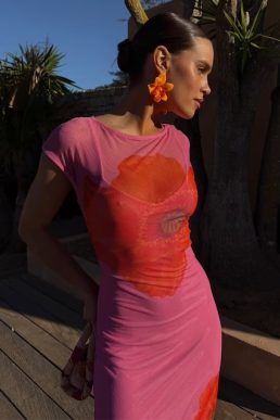 Never Fully Dressed Pink Poppy Sleeveless Mesh Dress