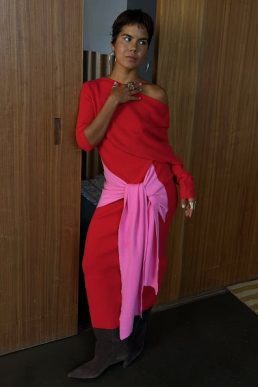 Never Fully Dressed Red and Pink Afia Midi Dress