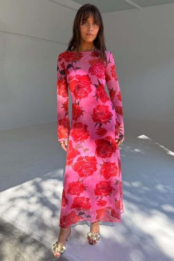 Never Fully Dressed Rosa Aria Maxi Dress Pink Red