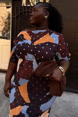 Never Fully Dressed Mara Abstract Tilly Dress, Brown/Blue/Multi