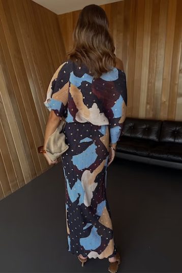 Never Fully Dressed Mara Abstract Tilly Dress, Brown/Blue/Multi