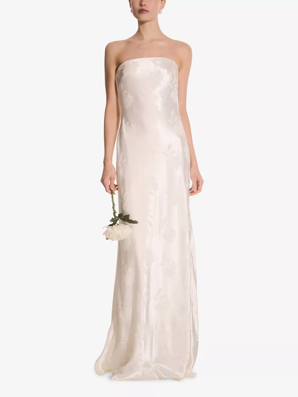 Omnes Sicily Floral-Print Satin Maxi Dress, Ivory