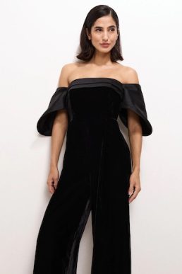 Phase Eight Angelica Black Bardot Velvet Jumpsuit