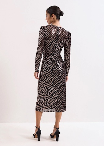 Phase Eight Kate Sequin Dress Gold black Multi