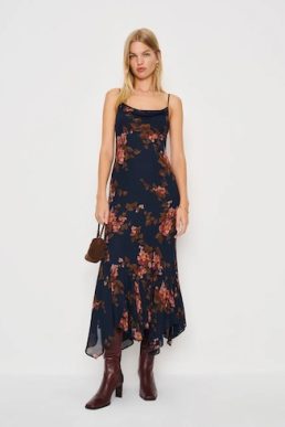 Reformation Lluvia Maxi Dress Navy Blue Red Multi