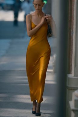 Reformation Parma Silk Dress Honey Mustard Yellow