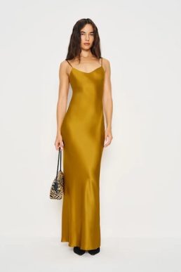 Reformation Parma Silk Dress Honey Mustard Yellow