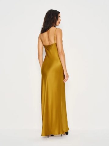 Reformation Parma Silk Dress Honey Mustard Yellow