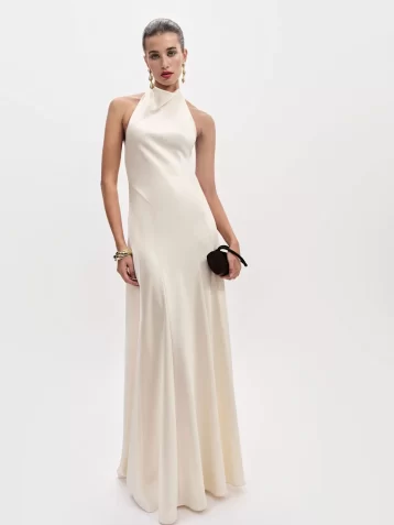 Reformation Roy Satin Bridal Halter Maxi Dress Bridal Silk White Fior Di Latte