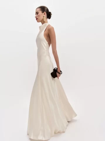 Reformation Roy Satin Bridal Halter Maxi Dress Bridal Silk White Fior Di Latte