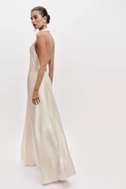 Reformation Roy Satin Bridal Halter Maxi Dress Bridal Silk White Fior Di Latte