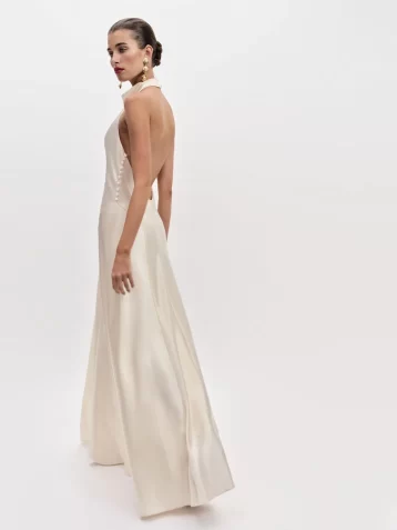 Reformation Roy Satin Bridal Halter Maxi Dress Bridal Silk White Fior Di Latte