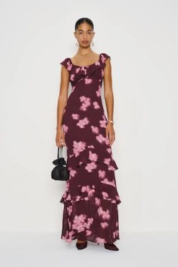 Reformation Tripoli Floral Dress Etta Burgundy Multi