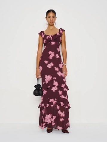 Reformation Tripoli Floral Dress Etta Burgundy Multi