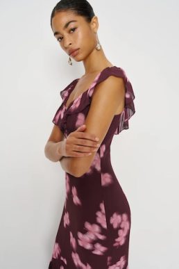 Reformation Tripoli Floral Dress Etta Burgundy Multi