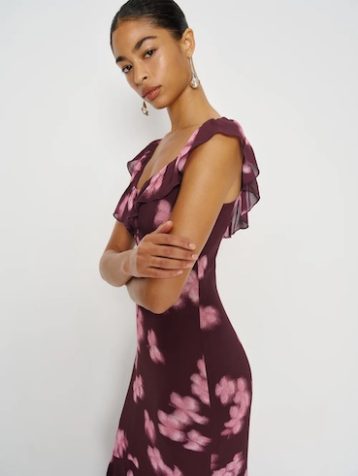 Reformation Tripoli Floral Dress Etta Burgundy Multi