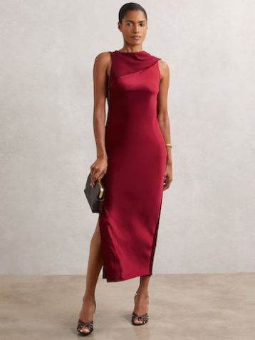 Reiss Alula Satin Draped Open-Back Dress Red
