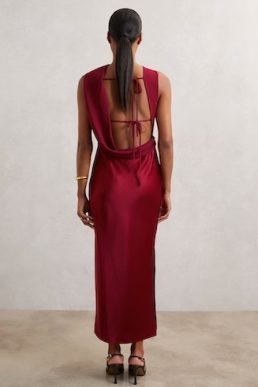 Reiss Alula Satin Draped Open-Back Dress Red