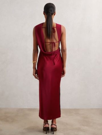 Reiss Alula Satin Draped Open-Back Dress Red