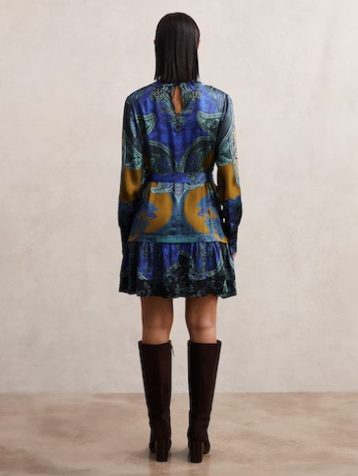 Reiss Kaisley Paisley-Print Belted Mini Dress, Blue/Multi - Image 2
