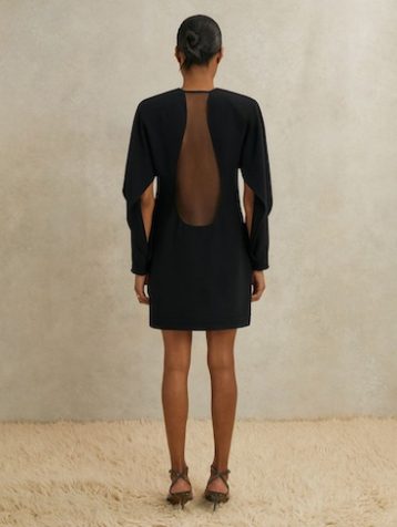 Reiss Lula Atelier Crepe Sheer-Back Mini Dress, Black
