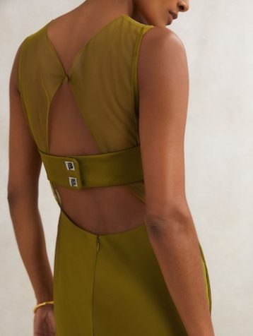 Reiss Opi Atelier Satin Sheer-Panel Maxi Dress Green