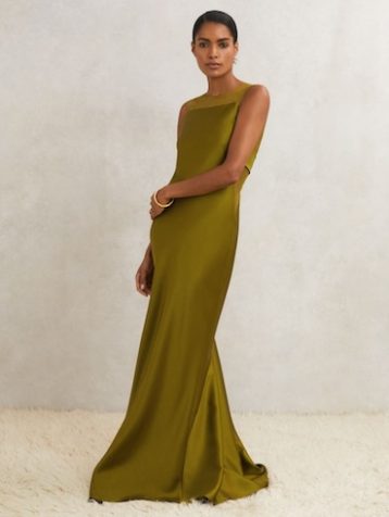Reiss Opi Atelier Satin Sheer-Panel Maxi Dress Green