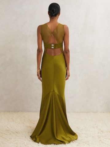 Reiss Opi Atelier Satin Sheer-Panel Maxi Dress Green