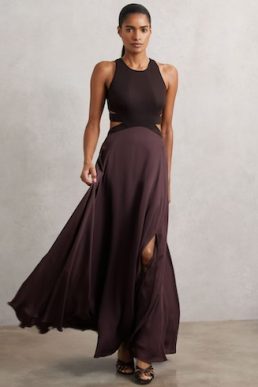 Reiss Paloma Cut-Out Racerback Maxi Dress Burgundy