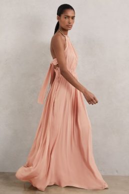 Reiss Vinnie Ring Detail Halterneck Maxi Dress Pink