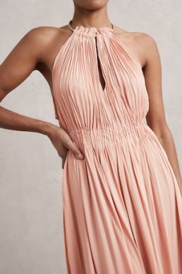 Reiss Vinnie Ring Detail Halterneck Maxi Dress Pink